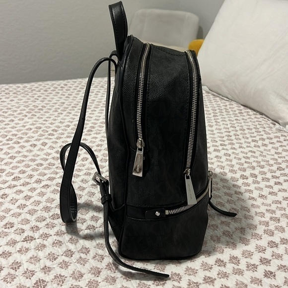 Michael Kors Rhea Medium Signature Backpack Handbag Black with Silver Hardware - Picture 9 of 17